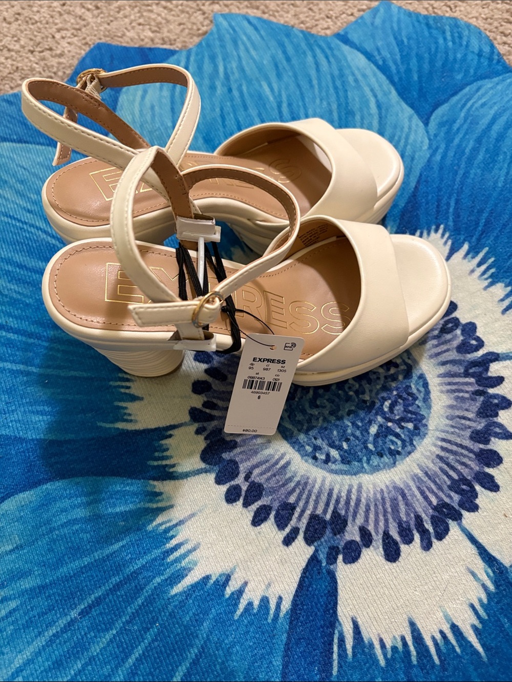 Express Cream Strappy Platform Heels